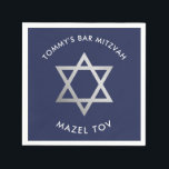 CUSTOM Bar Mitzvah mazel tov ster marine   zilver Servet<br><div class="desc">door kat massard >>> WWW.SIMPLYSWEETPAPERIE.COM <<<< De zilverster is een afbeelding van zilverzilver - en niet echt glanzend folie.</div>