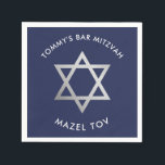CUSTOM Bar Mitzvah mazel tov ster marine   zilver Servet<br><div class="desc">door kat massard >>> WWW.SIMPLYSWEETPAPERIE.COM <<<< De zilverster is een afbeelding van zilverzilver - en niet echt glanzend folie.</div>