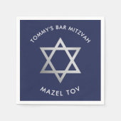 CUSTOM Bar Mitzvah mazel tov ster marine + zilver Servet (Voorkant)