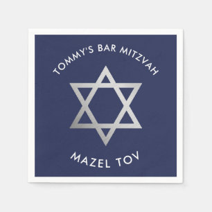 CUSTOM Bar Mitzvah mazel tov ster marine + zilver Servet
