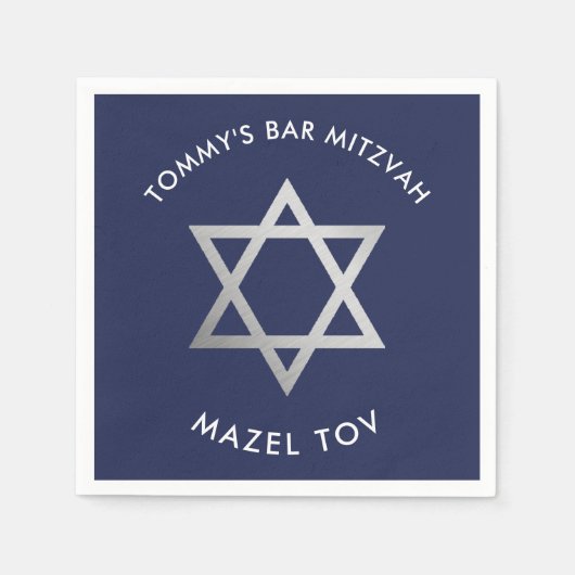 CUSTOM Bar Mitzvah mazel tov ster marine + zilver Servet (Voorkant)