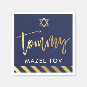 CUSTOM Bar Mitzvah mazel tov voor Tommy marine + g Servetten