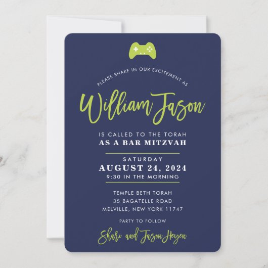 CUSTOM Bar Mitzvah modern controllermarine limoen Kaart (Voorkant)