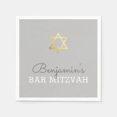 CUSTOM Bar Mitzvah modern gouden ster grijs Servetten (Voorkant)