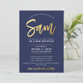 CUSTOM Bar Mitzvah moderne marine + gouden naam SA Kaart (Staand voorkant)