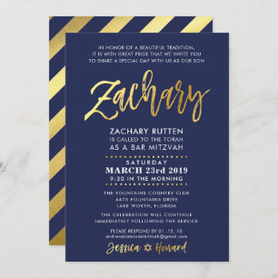 CUSTOM Bar Mitzvah moderne marine + gouden ZACHARY Kaart