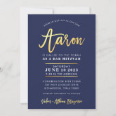 CUSTOM Bar Mitzvah moderne marine + goudnaam AARON Kaart (Voorkant)