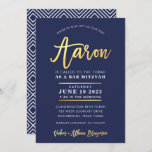 CUSTOM Bar Mitzvah moderne marine   goudnaam AARON Kaart<br><div class="desc">*** OPMERKING - HET SHINY GOLD FOIL EFFECT IS EEN GEDRUKT AFBEELDING *** - - - - - - - - - - - - - - - - - - - - - - CONTACT MET ME VOOR aangepast "faux gold foil effect type" Licht het design in, maar zou...</div>