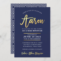 CUSTOM Bar Mitzvah moderne marine + goudnaam AARON