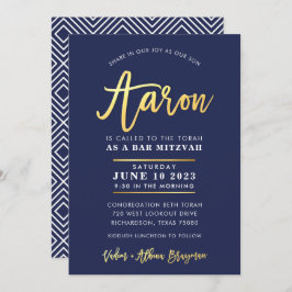 CUSTOM Bar Mitzvah moderne marine + goudnaam AARON Kaart
