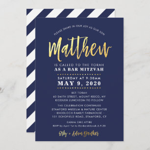 CUSTOM Bar Mitzvah moderne marine + goudnaam MATTH Kaart