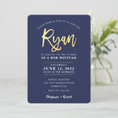 CUSTOM Bar Mitzvah moderne marine + goudnaam RYAN  Kaart (Staand voorkant)