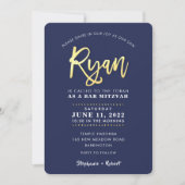 CUSTOM Bar Mitzvah moderne marine + goudnaam RYAN  Kaart (Voorkant)