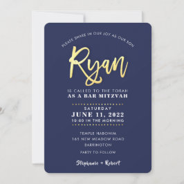 CUSTOM Bar Mitzvah moderne marine + goudnaam RYAN  Kaart