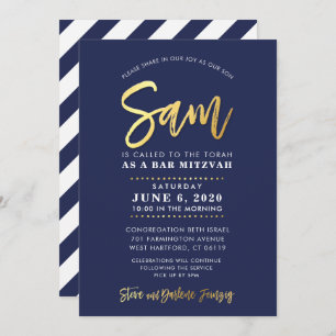 CUSTOM Bar Mitzvah moderne marine + goudnaam SAM Kaart