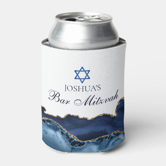 Custom Bar Mitzvah Party Marine Blauw Goud Agaat Blikjeskoeler (Blikje Voorkant)