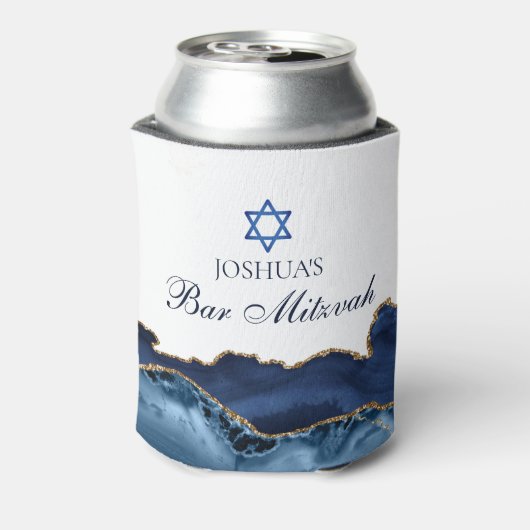 Custom Bar Mitzvah Party Marine Blauw Goud Agaat Blikjeskoeler (Blikje Achterkant)