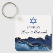 Custom Bar Mitzvah Party Marine Blauw Goud Agaat Sleutelhanger (Voorkant)
