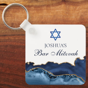 Custom Bar Mitzvah Party Marine Blauw Goud Agaat Sleutelhanger