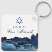 Custom Bar Mitzvah Party Marine Blauw Goud Agaat Sleutelhanger (Achterkant)