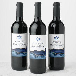 Custom Bar Mitzvah Party Marine Blauw Goud Agaat Wijn Etiket
