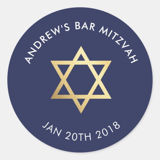 CUSTOM Bar Mitzvah voor joodse ster marine + goud Ronde Sticker (Voorkant)