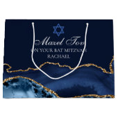 Custom Bar of Bat Mitzvah Mazel Tov Navy Blue Gold Groot Cadeauzakje (Voorkant)