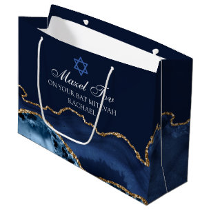 Custom Bar of Bat Mitzvah Mazel Tov Navy Blue Gold Groot Cadeauzakje
