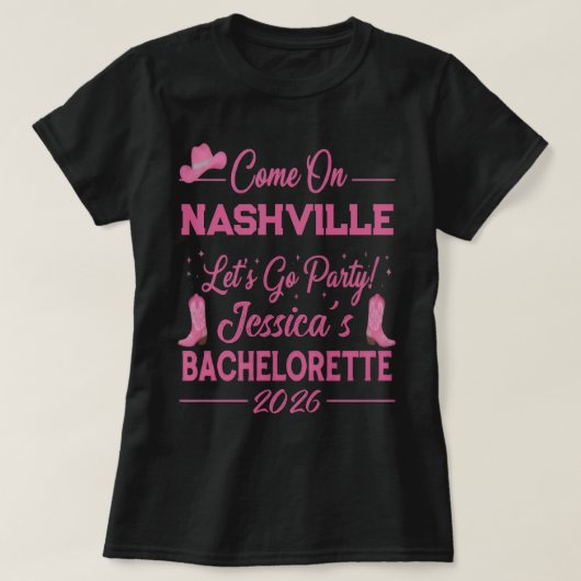 Custom Barbiecore Cowboy Bachelorette Party T-shirt (Design voorkant)