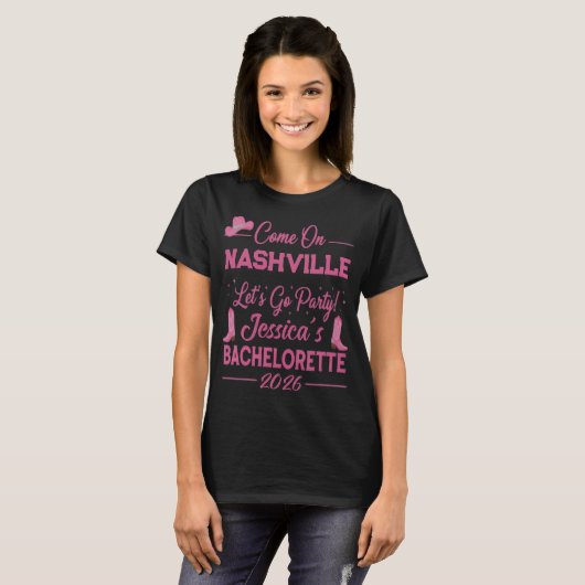 Custom Barbiecore Cowboy Bachelorette Party  T-shirt (Voorkant volledig)