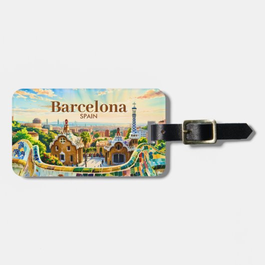 Custom Barcelona Spain Watercolor Park Guell Retro Bagagelabel (Voorkant horizontaal)