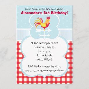 Custom Barnyard Rooster Birthday Party Kaart
