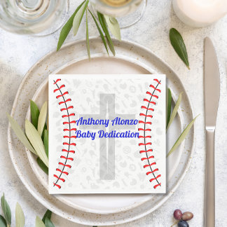 Custom Baseball Baby Dedication Napkins w/ Cross Servet