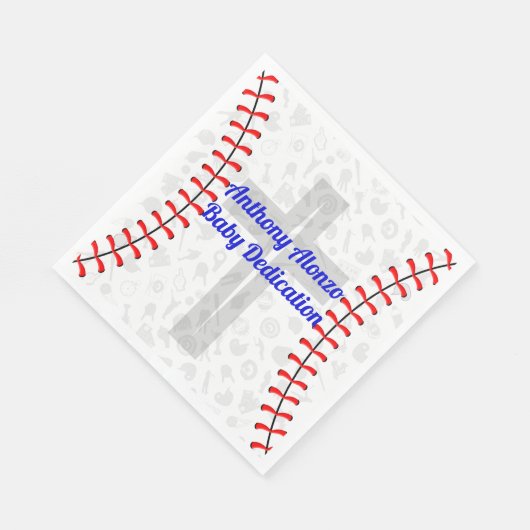 Custom Baseball Baby Dedication Napkins w/ Cross Servet (Hoek)
