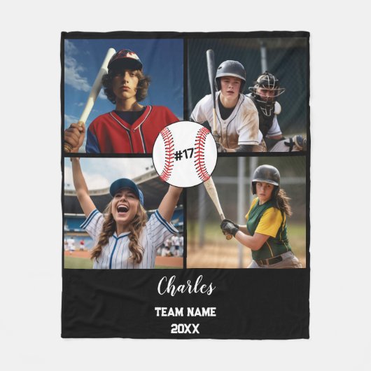Custom Baseball Photo Collage with Name & Year Fleece Deken (Voorkant)