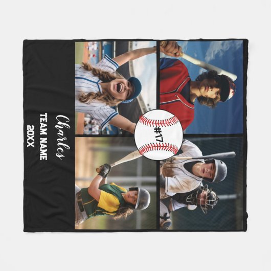 Custom Baseball Photo Collage with Name & Year Fleece Deken (Voorkant (Horizontaal))