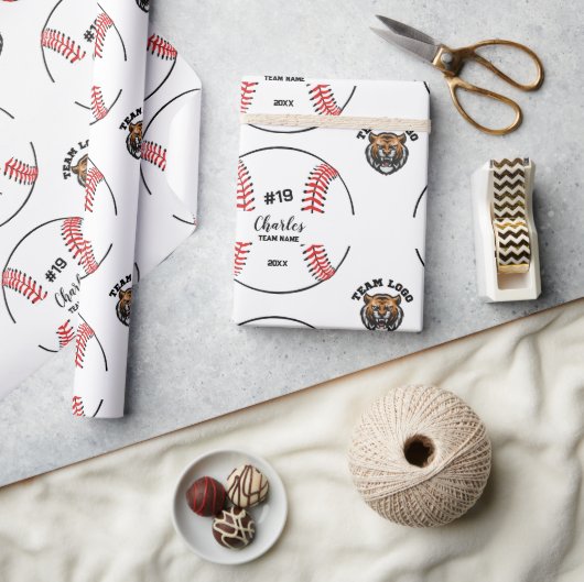 Custom Baseball Player Name Number and Team Logo Cadeaupapier (Crafts)