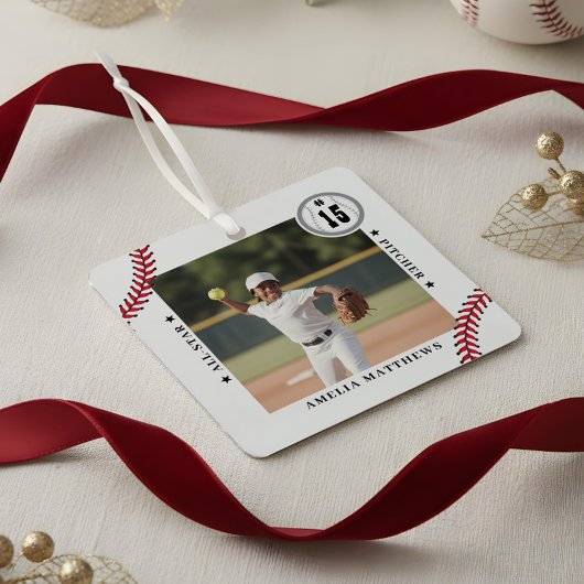 Custom Baseball Team Player Photo Sports Keepsake Metalen Ornament