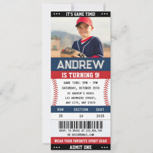 Custom Baseball Ticket Sport Verjaardag met foto Kaart