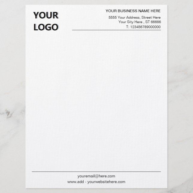 Custom Basic Classic Business Letterhead met Logo Briefhoofd (Voorkant)