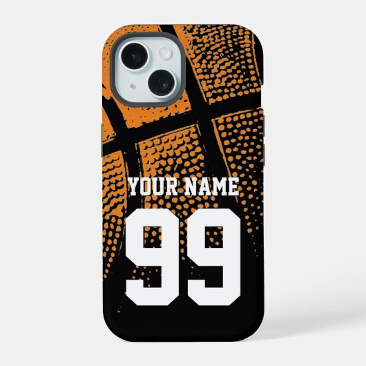 Custom basketbal jersey nummer budget vriendelijk iPhone 15 case (Achterkant)