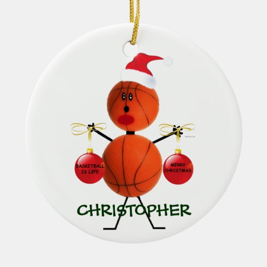 Custom Basketbal Kerstmis Keramisch Ornament (Voorkant)