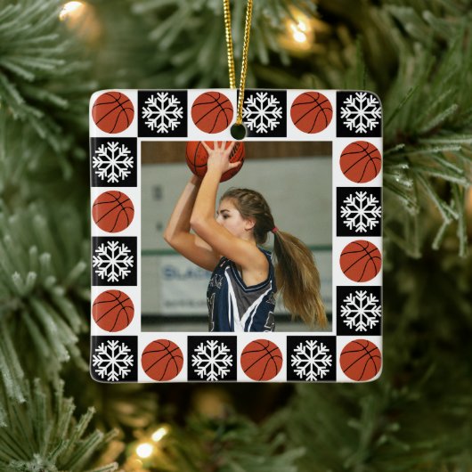 Custom Basketbal Speler Sport Foto Kerstmis Keramisch Ornament (Boom)