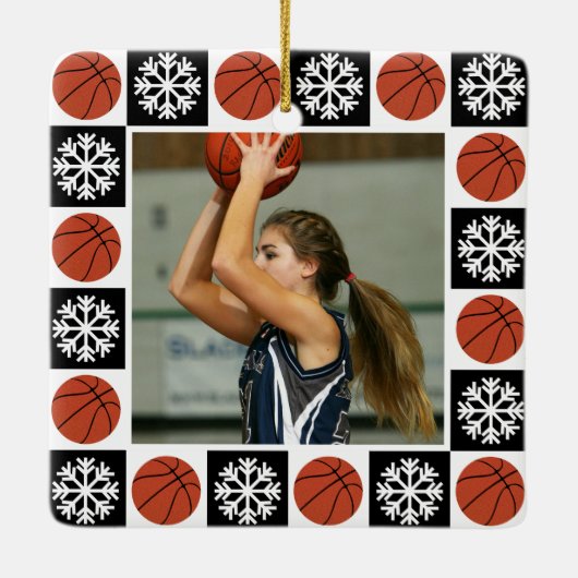 Custom Basketbal Speler Sport Foto Kerstmis Keramisch Ornament (Achterkant)