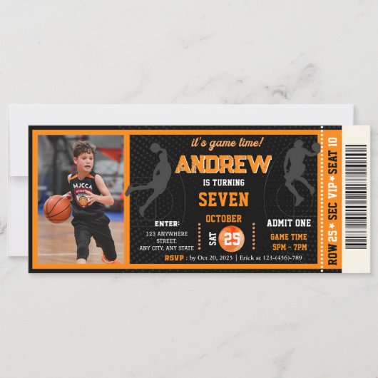 Custom Basketbal Verjaardag Ticket Met Foto Kaart (Voorkant)