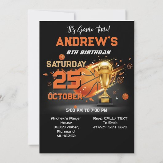 Custom Basketball Birthday Invitation Template Kaart (Voorkant)
