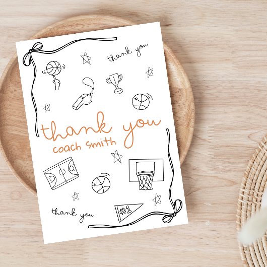 Custom Basketball Coach Thank you Card Doodle Bedankkaart