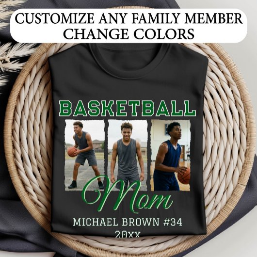 Custom Basketball Mom 3 Photo Collage Name Number T-shirt