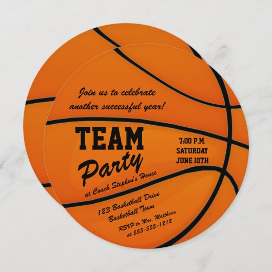 Custom Basketball Team Party Kaart (Voorkant / Achterkant)