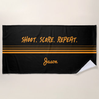 Custom basketball towel with bold ‘Shoot. Score.  Strandlaken